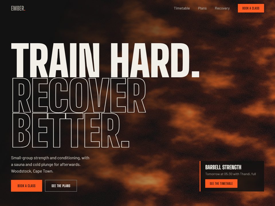 Ember, a concept website for a strength and recovery studio